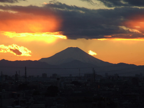 富士山と夕日